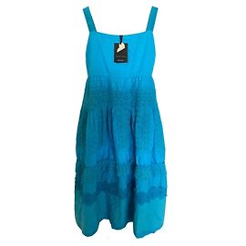Twin Set by Simona Barbieri Robe Bleue en Coton et Dentelle Sangallo