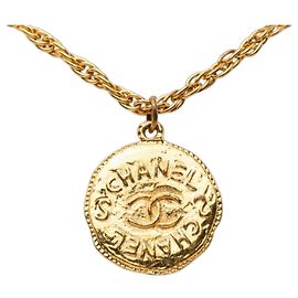 Chanel Coco Mark Vintage-Kettenhalskette mit Münzmuster