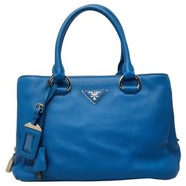 Prada Vitello Daino Blue Leather Handbag Tote