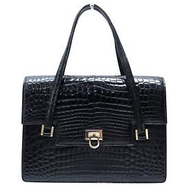 Autre Marque BORSA VINTAGE MORABITO IN PELLE DI COCCODRILO NERA