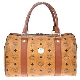 Mochila MCM Visetos de couro castanho