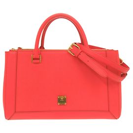 Bolsa de mão em couro vermelha 2-Way MCM Logo