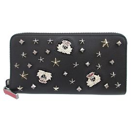 Portafoglio lungo bi-fold in pelle nera Christian Louboutin