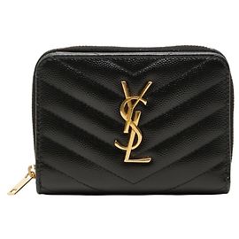 Autre Marque Cartera bi-fold Saint Laurent YSL Logo V-Stitch en piel caviar negra