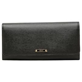 Fendi Black Leather Long Wallet