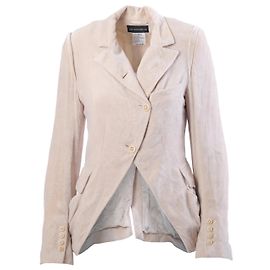 Blazer Ann Demeulemeester Marfil Asimétrico con Cuello Alto Efecto Gamuza