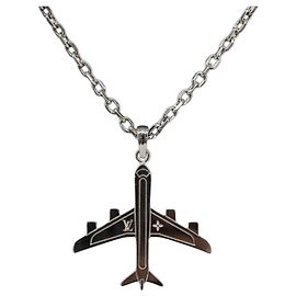 LOUIS VUITTON Colar LV Plane Metal Tom Prateado MP3157 LV Auth 203697V