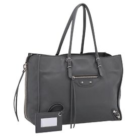 Borsa a mano BALENCIAGA Paper B4 in pelle grigio argento 432596 Auth BA15802V