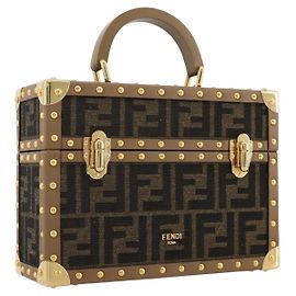 Borsa Vanity Trunk FENDI in tela Zucca e pelle Nero Marrone Auth 204326SAM