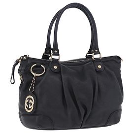 Borsa GUCCI GG Canvas Guccissima Sukey in pelle nera e oro 247902 Auth 204390