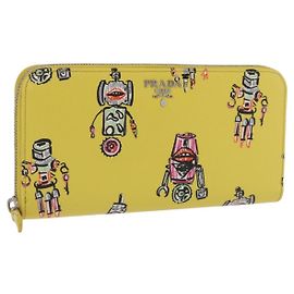 PRADA Long Wallet Safiano Leather Yellow Silver Auth 203700M