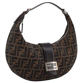 FENDI Zucca Canvas Mamma Baguette Schultertasche Brown Silver Auth bs36368SAM