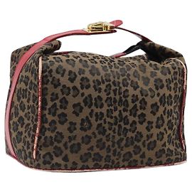 FENDI Vanity Kosmetiktasche Canvas Braun Goldfarben Leopard Auth 202585