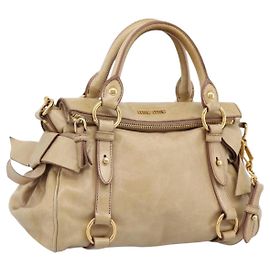 Borsa a mano Miu Miu Vitellolux 2way Beige Gold Auth 204412V