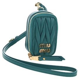 Miu Miu Matelasse Neck Pouch Leather Green Gold Auth 197292M