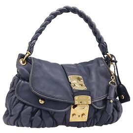 Miu Miu Matelassé Handtasche Leder 2way Navy Goldton Auth 167624V