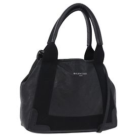 Borsa a mano BALENCIAGA Navy Cabas XS in pelle 2way Nero Argento 542018 Auth 200682A