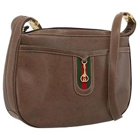Borsa a tracolla GUCCI Web Sherry Line in pelle marrone scuro e oro autentica 204421