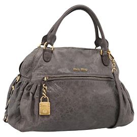Borsa Miu Miu Vitellolux in pelle 2way Grigio Oro Auth 204126V