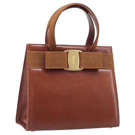 Borsa Salvatore Ferragamo Vala in pelle marrone e oro autentica 205097