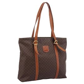 Céline CELINE Macadam Canvas Tote Bag PVC Leder Braun Gold Auth 203674A
