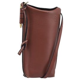 LOEWE Phone Pouch Leather Brown Gold Auth 200754