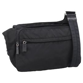 Bolso de hombro PRADA Nylon Black Silver Auth 204590A