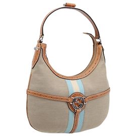 Bolsa de Ombro GUCCI Interlocking Canvas Bege Silver 114869 Auth 204577V
