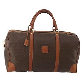 Céline Bolsa Boston CELINE Macadam PVC Couro Marrom Tom Dourado Auth 201260A