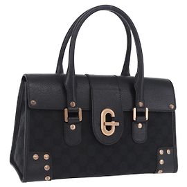 GUCCI GG Canvas Hand Bag Black Gold 124286 Auth am12659V