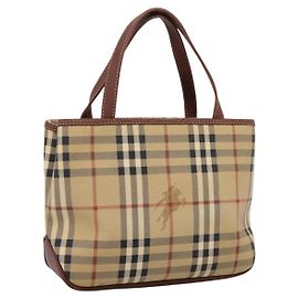 BURBERRY Nova Check Handtasche PVC Beige Gold Auth 201474V
