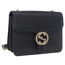 Borsa GUCCI Interlocking Chain Bag in pelle Outlet Nero Oro 510304 Auth 203114V