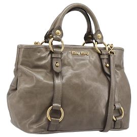 Miu Miu Handtasche Vitellolux 2way Brown Gold Auth LN167V