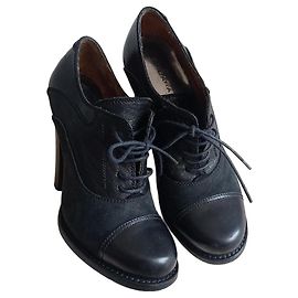 Barbara Bui Black Leather and Suede Lace-Up Ankle Boots