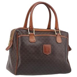 Céline CELINE Macadam Canvas Mini Boston Bag PVC Leather Brown Gold Auth ki6818