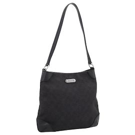 Borsa a tracolla GUCCI GG Canvas Outlet Nero Argento 196140 Auth 204643V