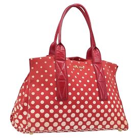 Borsa a mano Miu Miu Canvas Red Gold Auth 204315