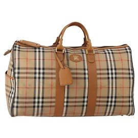 Borsa Boston Burberrys Nova Check Canvas Beige Gold Auth 200449