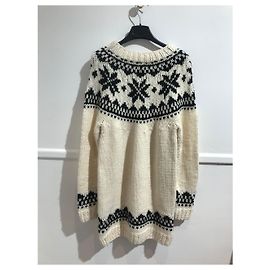Autre Marque Pull Ch.ind Écru à Motifs Noirs Taille 38