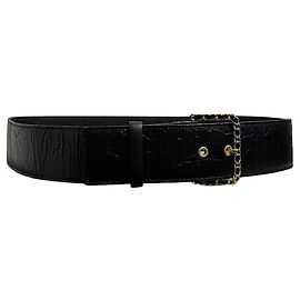 Cintura Chanel in pelle nera intrecciata con logo CC
