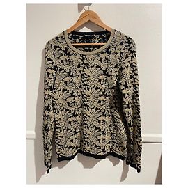 Top de punto en brocado dorado y negro Rochas de manga larga