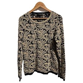 Top de punto en brocado dorado y negro Rochas de manga larga