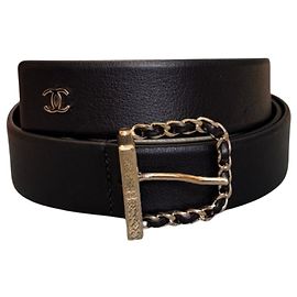 Chanel Black Leather CC Logo Belt