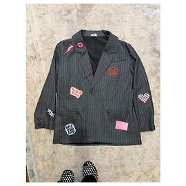 Autre Marque An'ge Paris Grey Striped Polyester Blazer Jacket