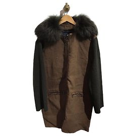 Manteau Lanvin en laine et lin kaki avec manches en maille