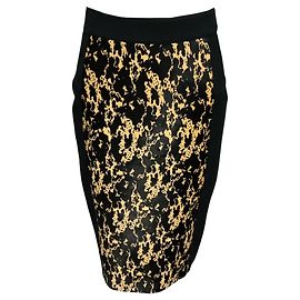 Gonna a tubino Burberry in pelo di vitello con stampa animalier e crepe, Black / Tan