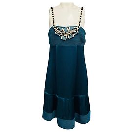 Vestido de cóctel Lela Rose de seda y lino adornado, color Teal