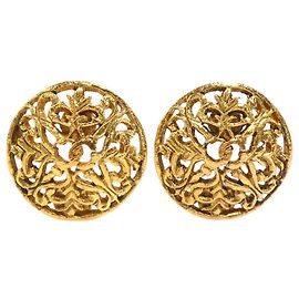 Gold Chanel CC vergoldete Filigran-Clip-Ohrringe rund
