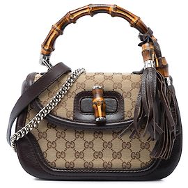 Bolso Satchel Gucci Medium GG Canvas New Bamboo con asa superior, Beige