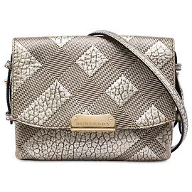 Gold Burberry Embossed Grain Check Leather Langley Crossbody